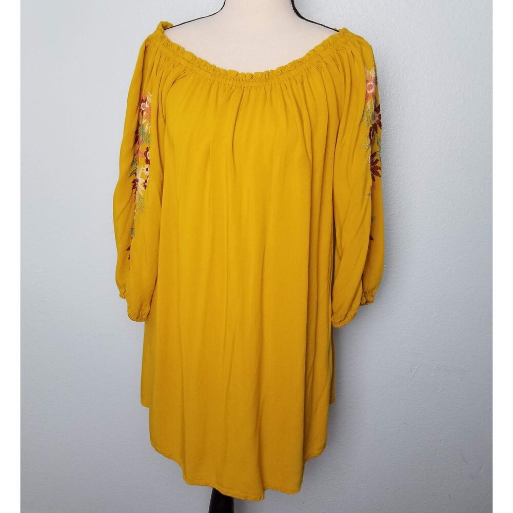 Feathers Boho Style Mustard Blouse Size L